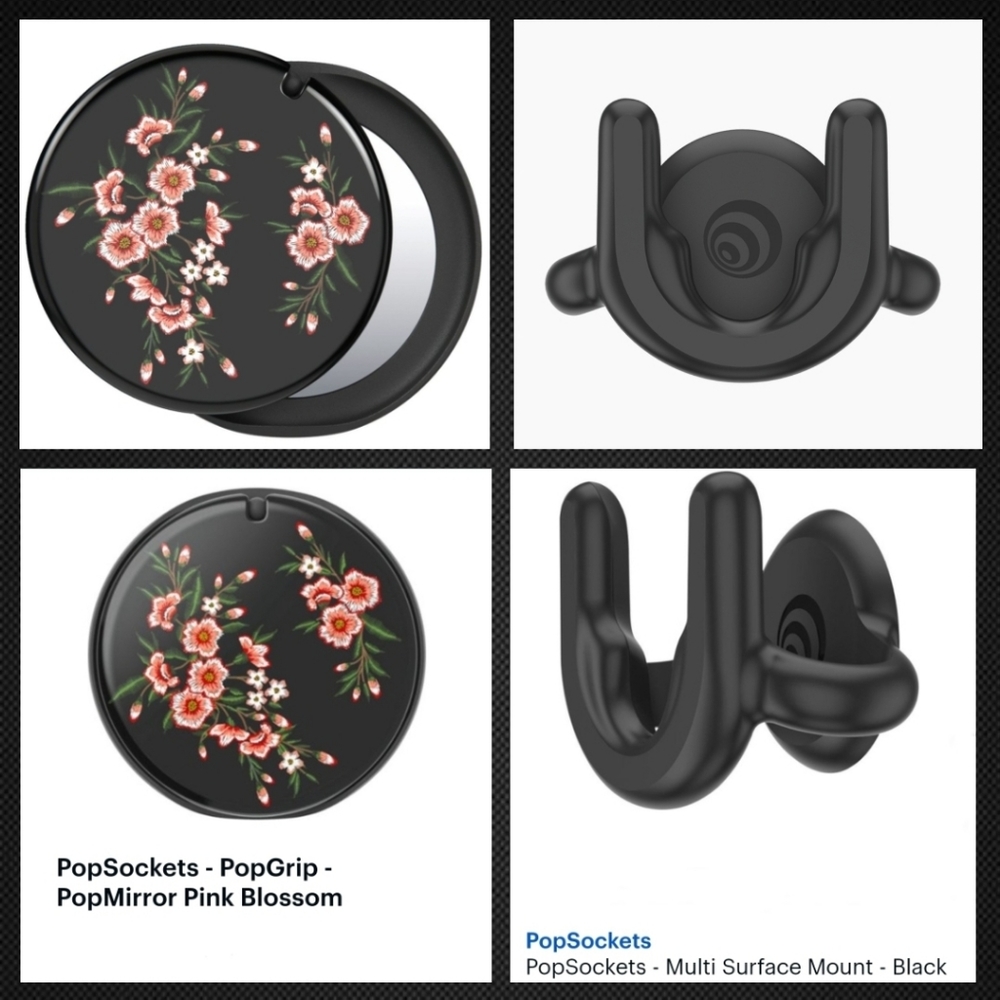 Pink Blossom Mirror PopSocket#2 (Interchangeable top) with Mount Bundle